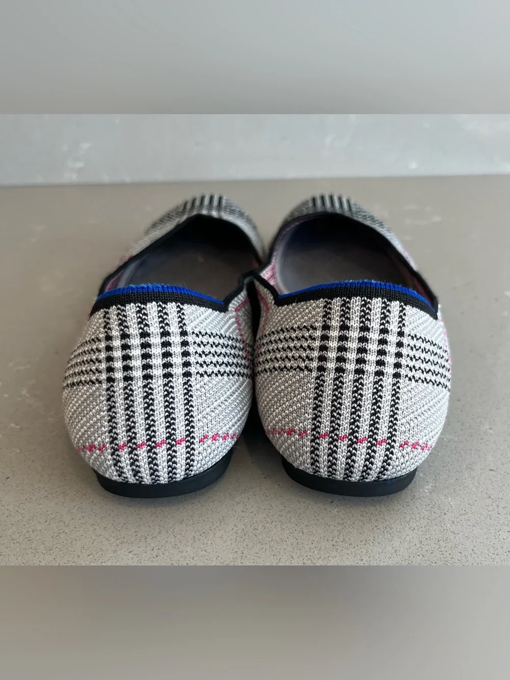 Rothy’s Grey Glen Plaid Pink Accent The Flat Shoes Flats Women Size 7.5 Retired